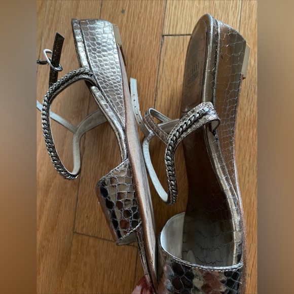Stuart Weitzman metallic snakeskin chain accent sandals - 8 - Picture 5 of 6